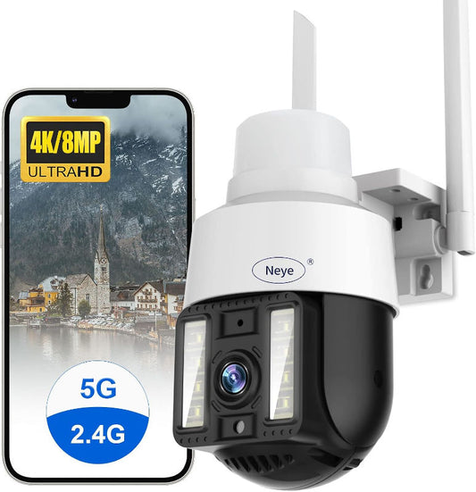 Cámara de Seguridad WiFi 5G para Exteriores - 8MP/4K, Domo 360°, Zoom 5X, Audio Bidireccional, IP66 Impermeable
