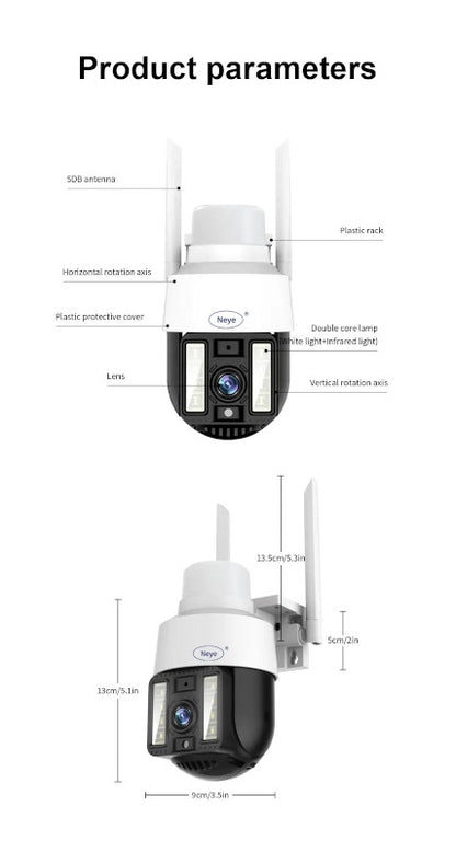 Cámara de Seguridad WiFi 5G para Exteriores - 8MP/4K, Domo 360°, Zoom 5X, Audio Bidireccional, IP66 Impermeable