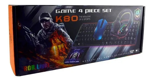 Kit Gamer KR K80 Teclado + Audífonos + Mouse + Mousepad