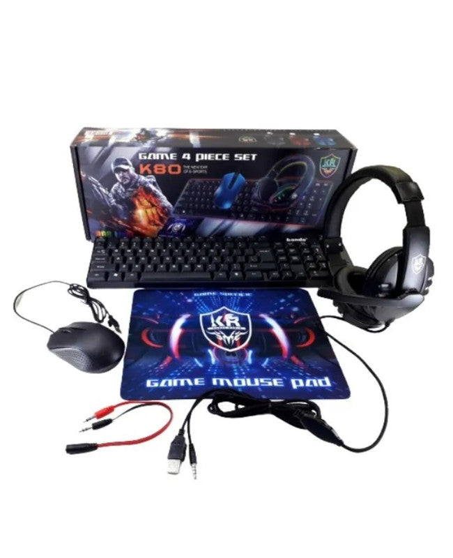Kit Gamer KR K80 Teclado + Audífonos + Mouse + Mousepad