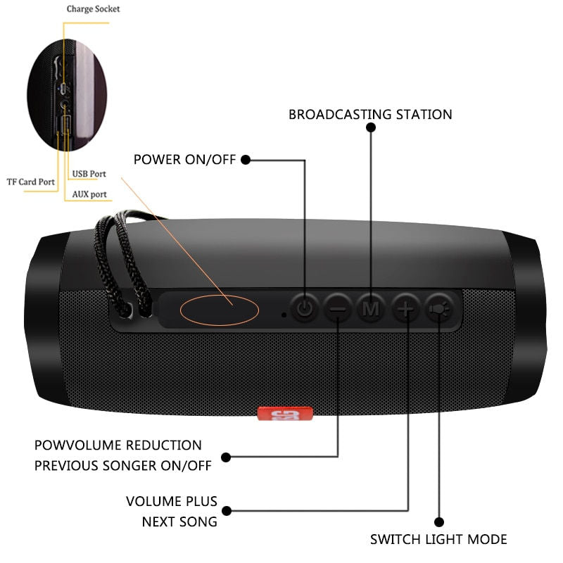 T & G TG-317-altavoz inalámbrico con luz Led intermitente, Subwoofer portátil para exteriores, Radio Fm